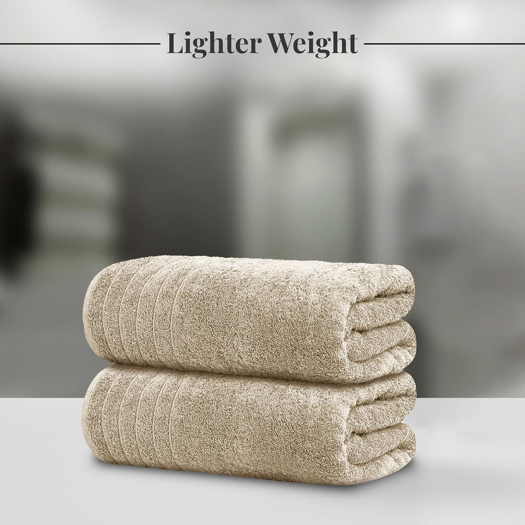 2 Piece Extra Large Bath Sheets 35 x 70 Inches, Beige | 100% Cotton, Larger & Lighter Weight, Quicker to Dry, Super