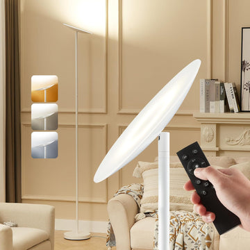 LED Torchiere Floor Lamp, 3200LM, 71" Tall Modern Torchiere Lamp in Pearl White, Stepless Dimming