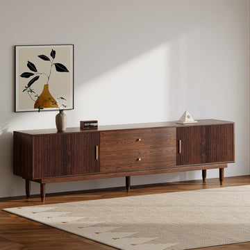 78.7" Mid Century Modern TV Stand for 90 inch TV , Walnut | TV Console with 2 Storage Cabinet & 2 Drawers