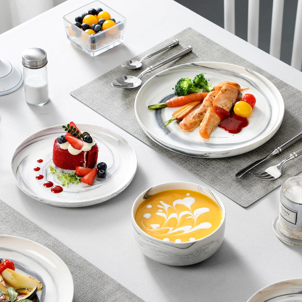 Plates and Bowls Sets, 12 Pieces Porcelain Dinnerware Sets Dishware Sets Chip Resistant Ceramic Dish Set Dining Dinner