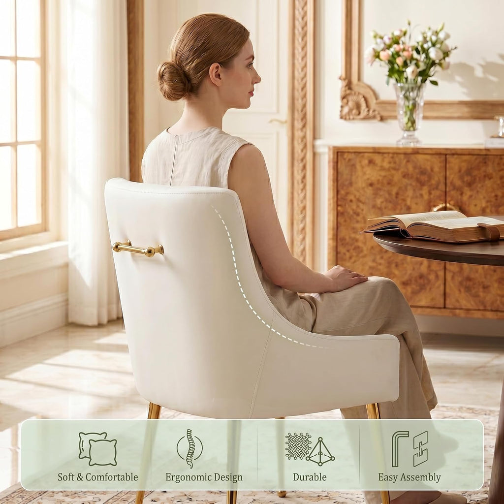 Dining Chairs Set of 4, Modern Velvet Dining Chairs with Gold Metal Legs, Upholstered High Back Kitchen Chairs with