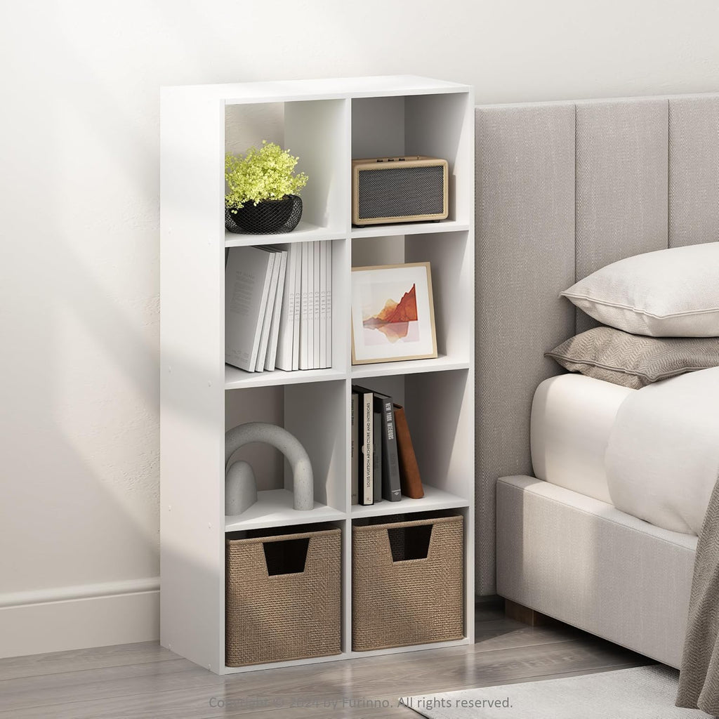 PELLI Book Shelf, 8-Cube Bookshelf, Horizontal Cube Storage Organizer Bookcase, 11.7 x 23.7 x 47, White