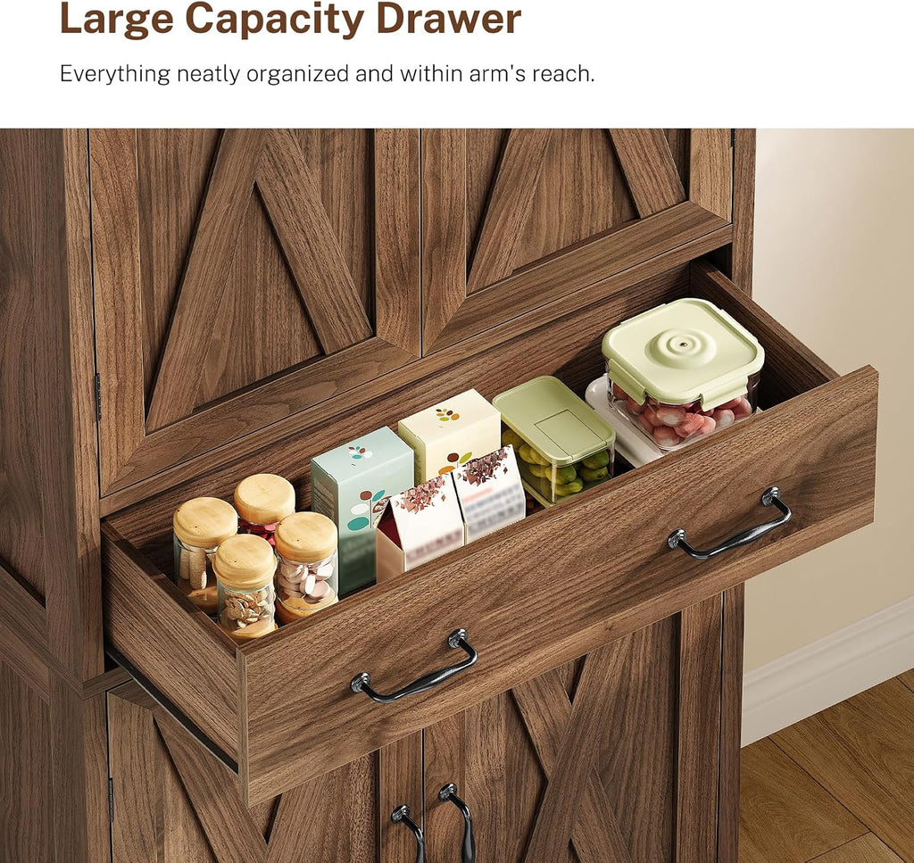 Tall Storage Cabinet with 2 Adjustable Shelves & 1 Large Drawer, Kitchen Pantry Cabinet with 4 Doors, Bathroom