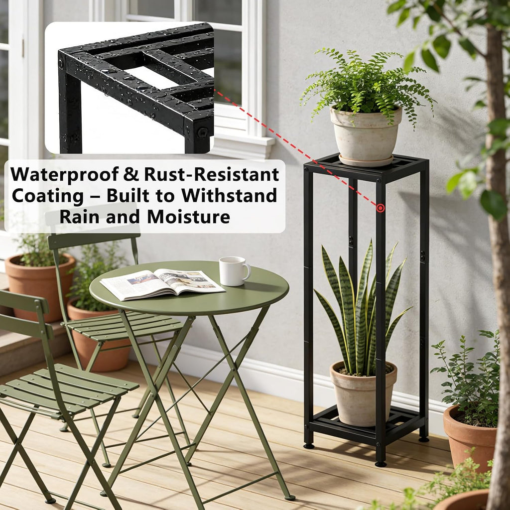 Metal Plant Stand, 2-Tier Indoor Outdoor Flower Pot Holder, 40*11.81*11.81 Inch, 230 lb Capacity, Adjustable Feet