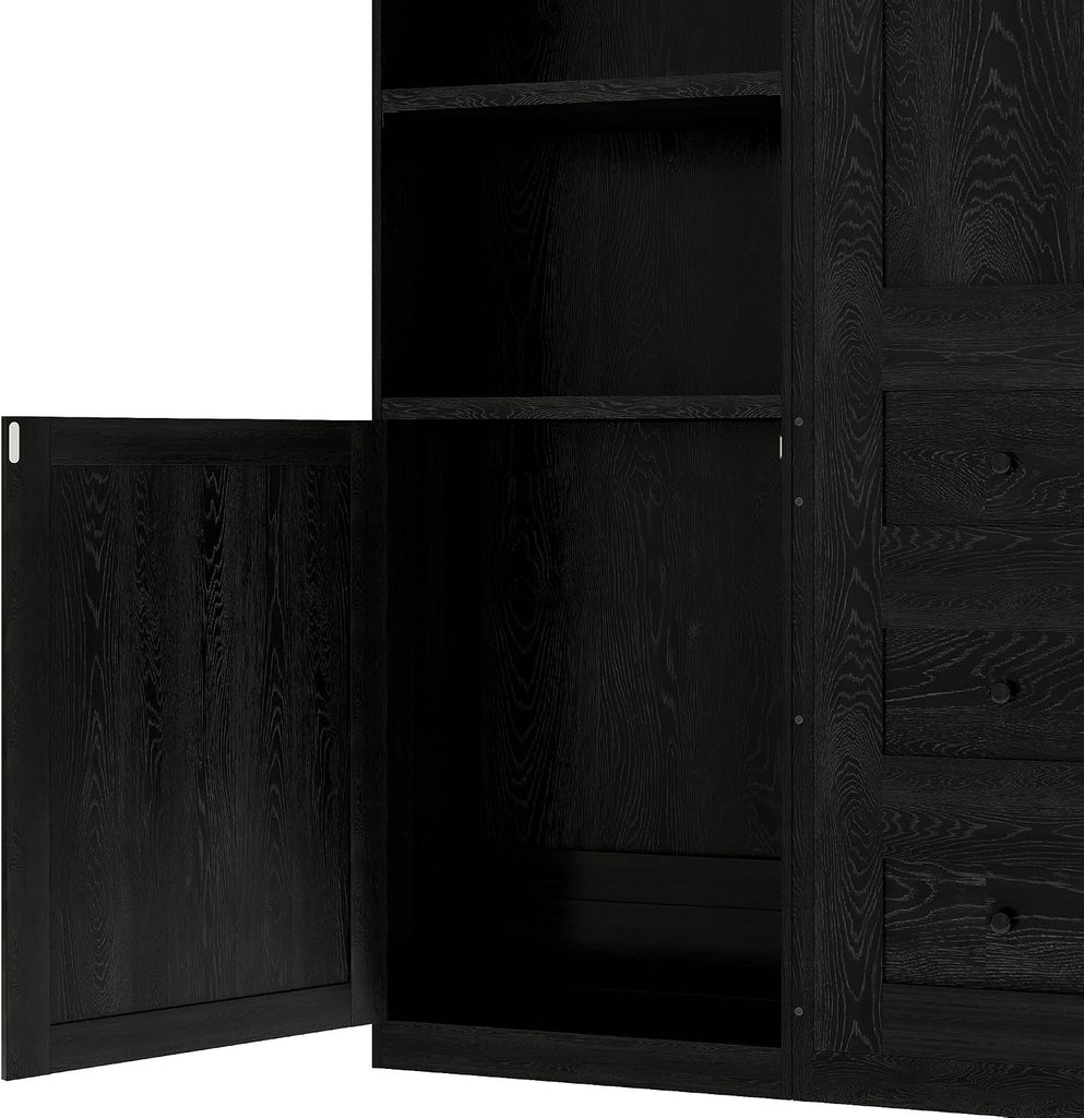 Queen Farmhouse Murphy Bed with Storage Bookcase Shelves and Cabinets, Solid Wood Foldable Hidden Vertical Murphy