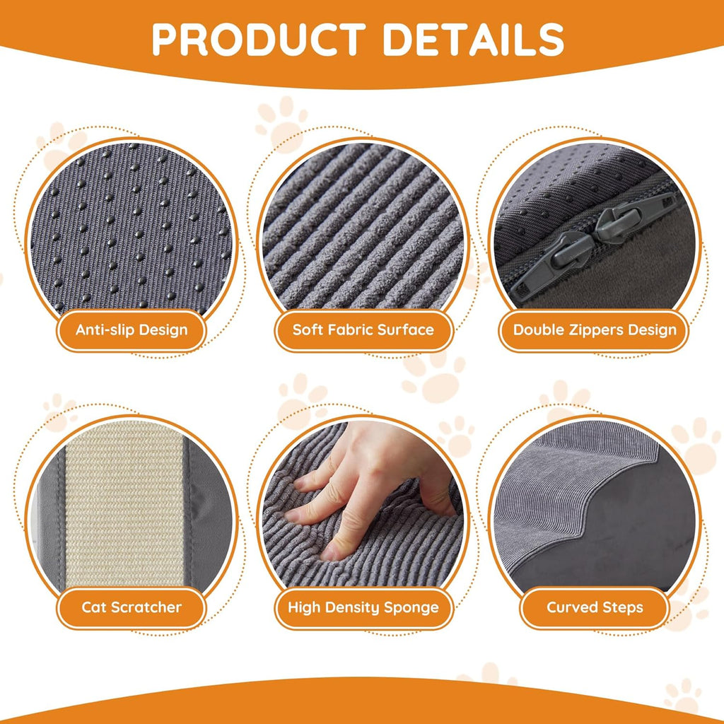 Dog Stairs for Small Dogs, 4-Step Dog Ramp for Bed 19.7" H, Dogs Steps for Bed, Couch