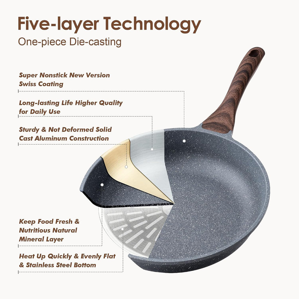 16Pcs Pots and Pans Set Non Stick, Granite Cookware Set PFOA Free | Induction Compatible, Even & Fast Heating, Easy