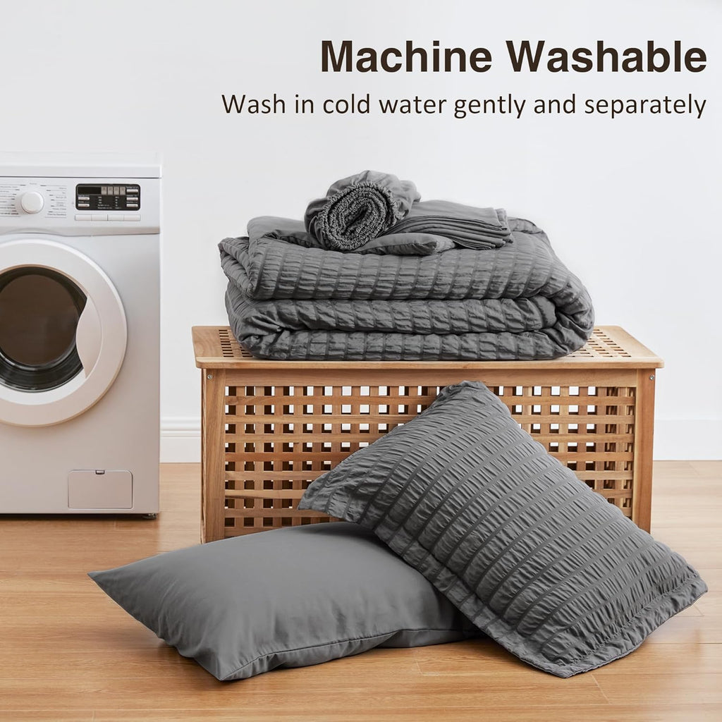 Seersucker Dark Grey Comforter Set