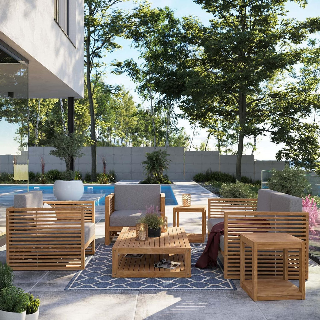 Carlsbad 6-Piece Teak Wood Outdoor Patio Set in Natural Gray