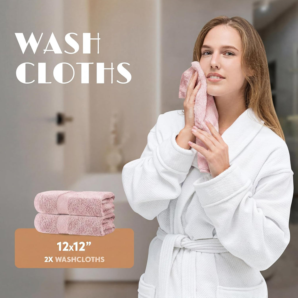 Pink Bath Towel Set of 6-100% Cotton Highly Absorbent Towels , 2 Luxury Bath Towels 650GSM, 2 Hand Towels, 2