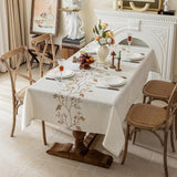 Rustic Waterproof Linen Tablecloth, Heavy Weight Beige Embroidery Table Cloths for Rectangle Tables,