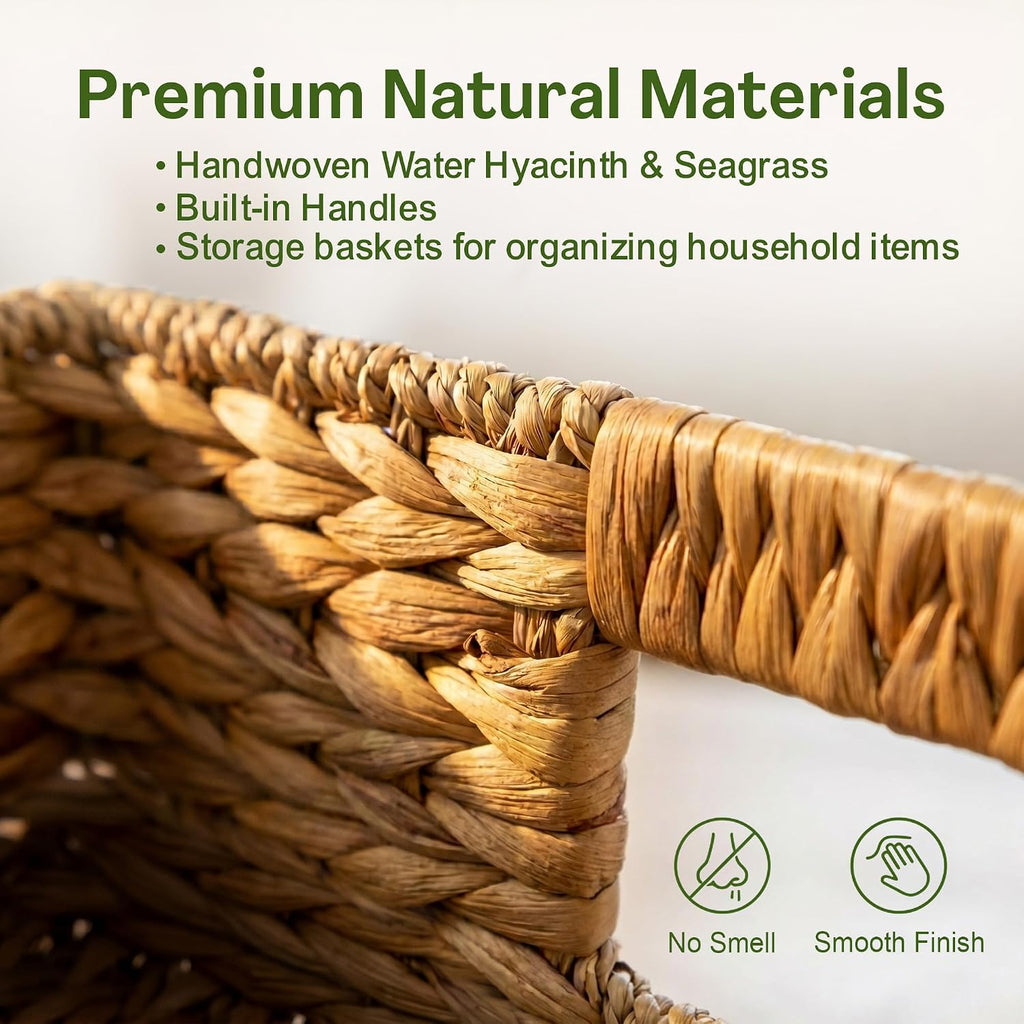 Medium Wicker Baskets for Storage 15.5 x 9.5 x 6.5 Inches | Natural, Seagrass and Hyacinth Woven Baskets for Décor