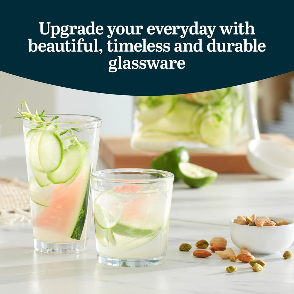 Preston Tumbler and Rocks Glass Cups Set, All Purpose Everyday Drinking Glasses Set of 16, Glassware Drinking Glasses