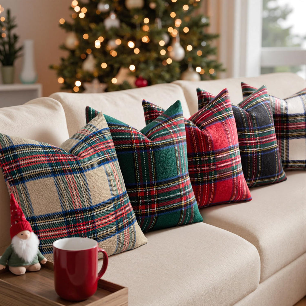 Fall Plaid Decorative Pillow Covers Set of 2 22x22 Khaki