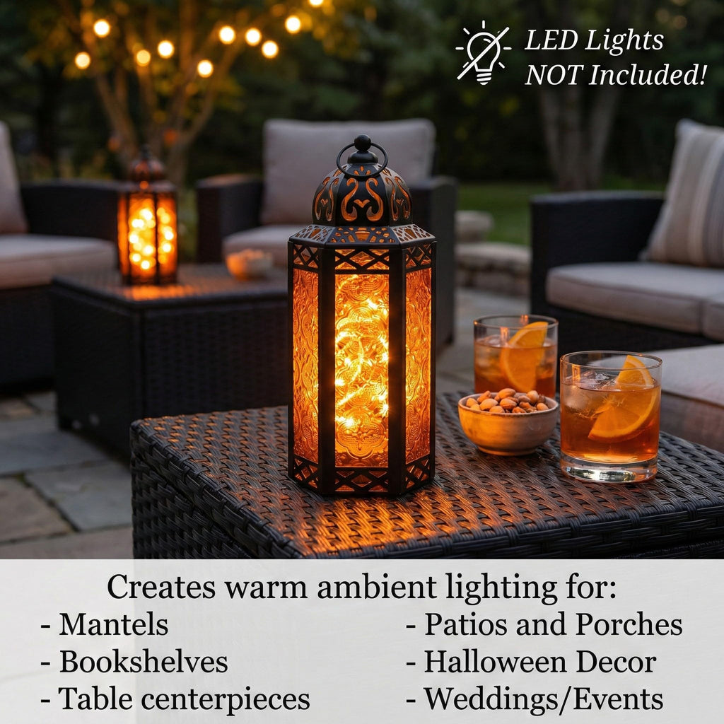 Decorative Indoor Moroccan Candle Holder, Amber, M