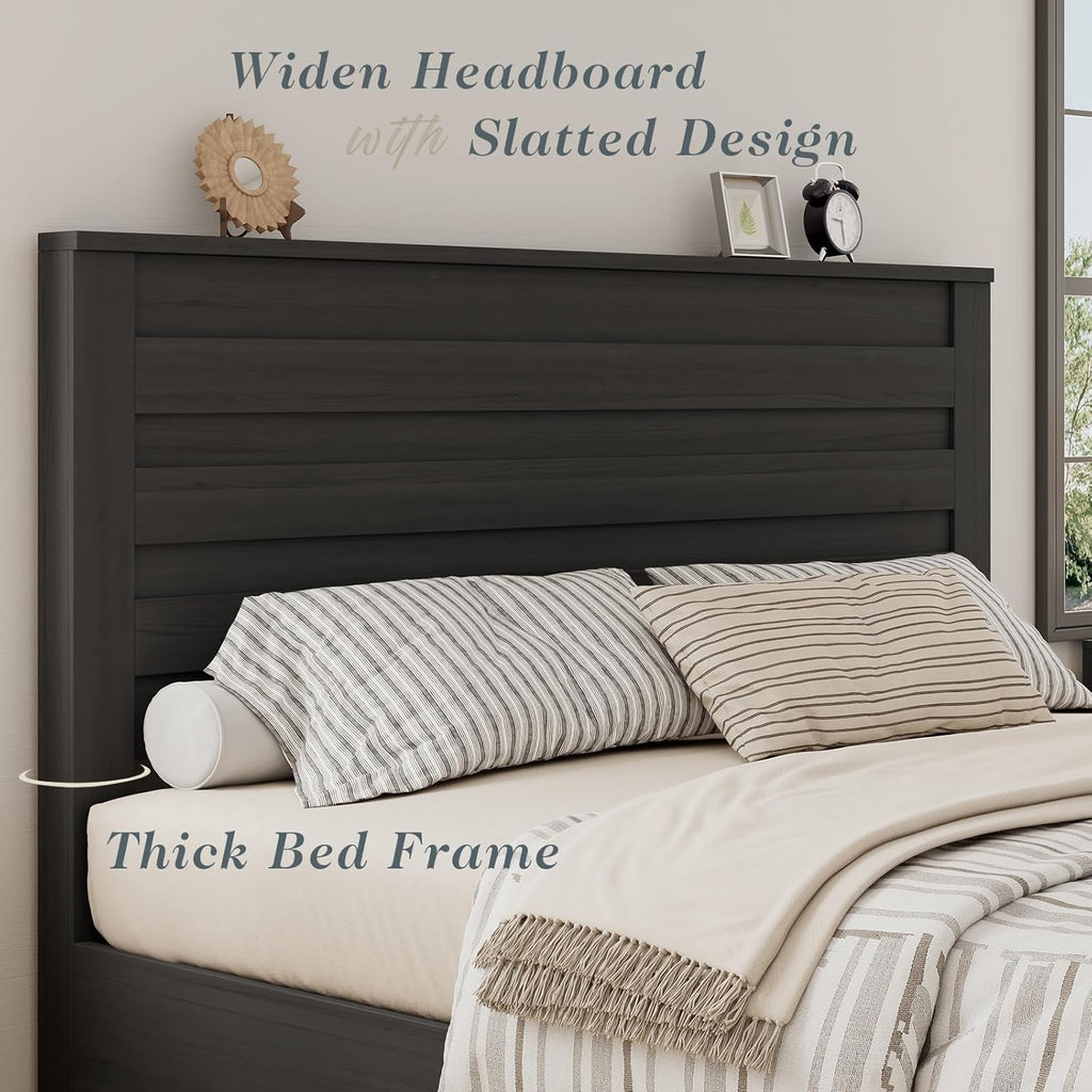 Queen Farmhouse Bed Frame with 49" Headboard, Platform Bed Frame with Wood Slats Support/No Box Spring Needed/Easy