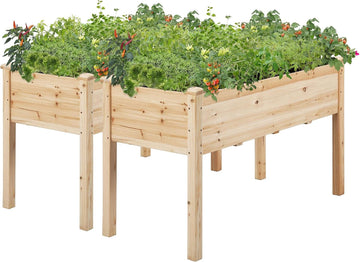 Raised Garden Bed 2Pcs Elevated Wood Planter Box Outdoor, Wood | Fir wood with black non-woven fabric liner offers
