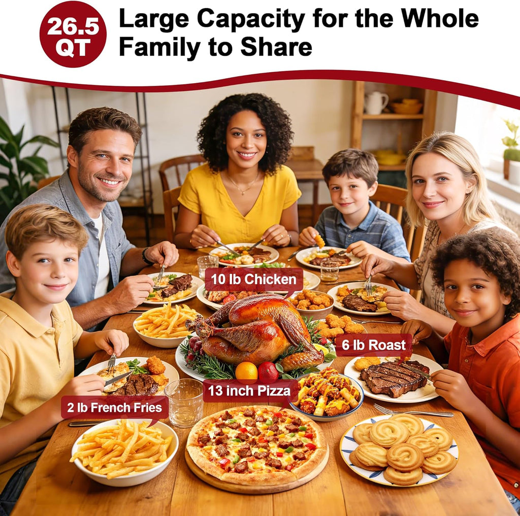 Air Fryer Toaster Oven Combo, 26.5QT Large Capacity with Visible Window, 11-in-1 Countertop Toaster Oven, 85% Less Oil