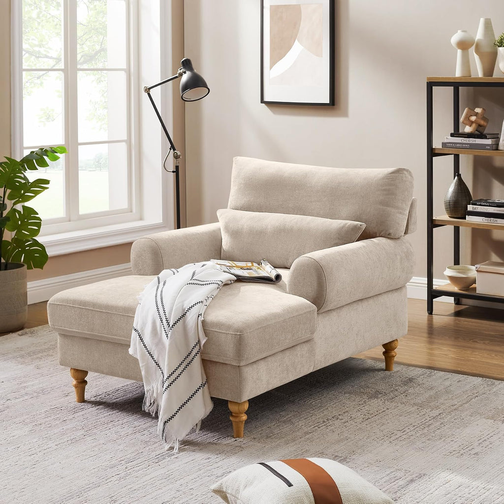 Modern Chaise Lounge Chair with Adjustable Backrest, Upholstered Indoor Leisure Sofa Recliner, Oversized Accent Chair