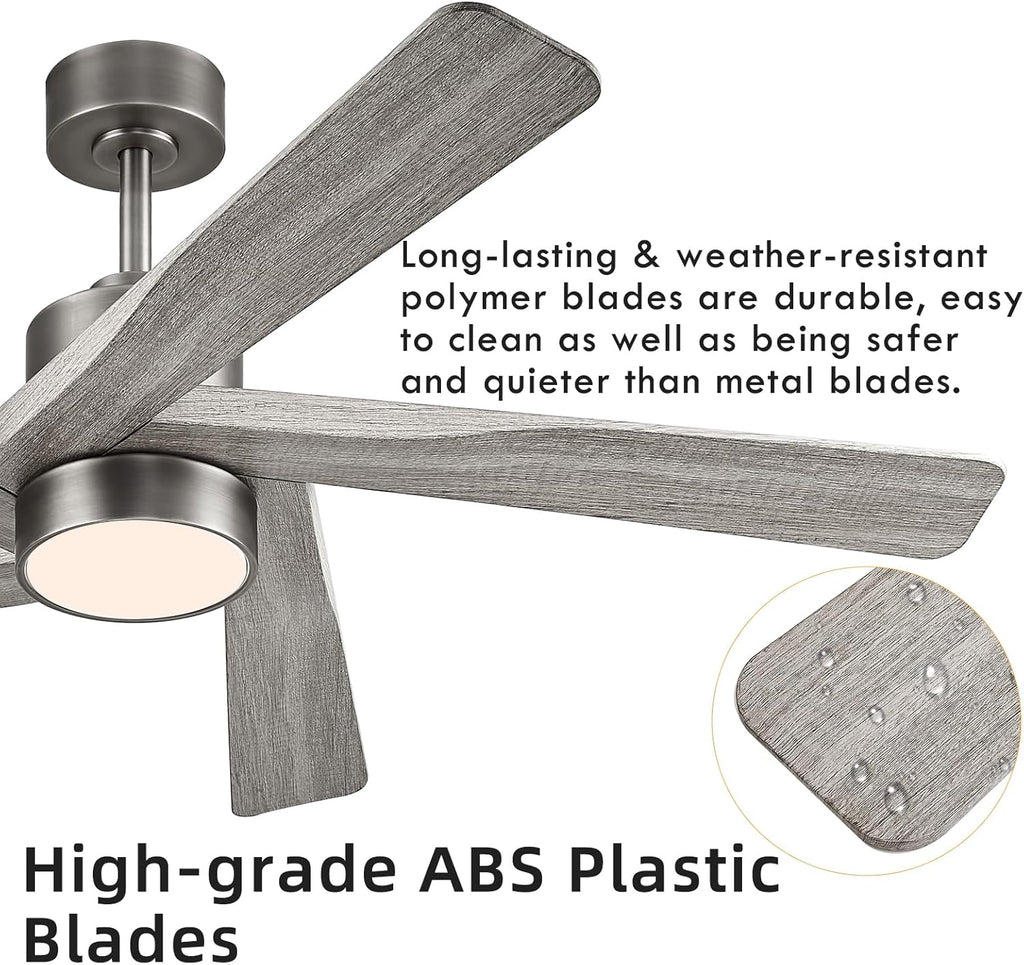 64" ABS DC Ceiling Fan with Lights, 5 Blade ABS Wood Grain Ceiling Fan with Remote, 6-Speed Reversible DC Motor