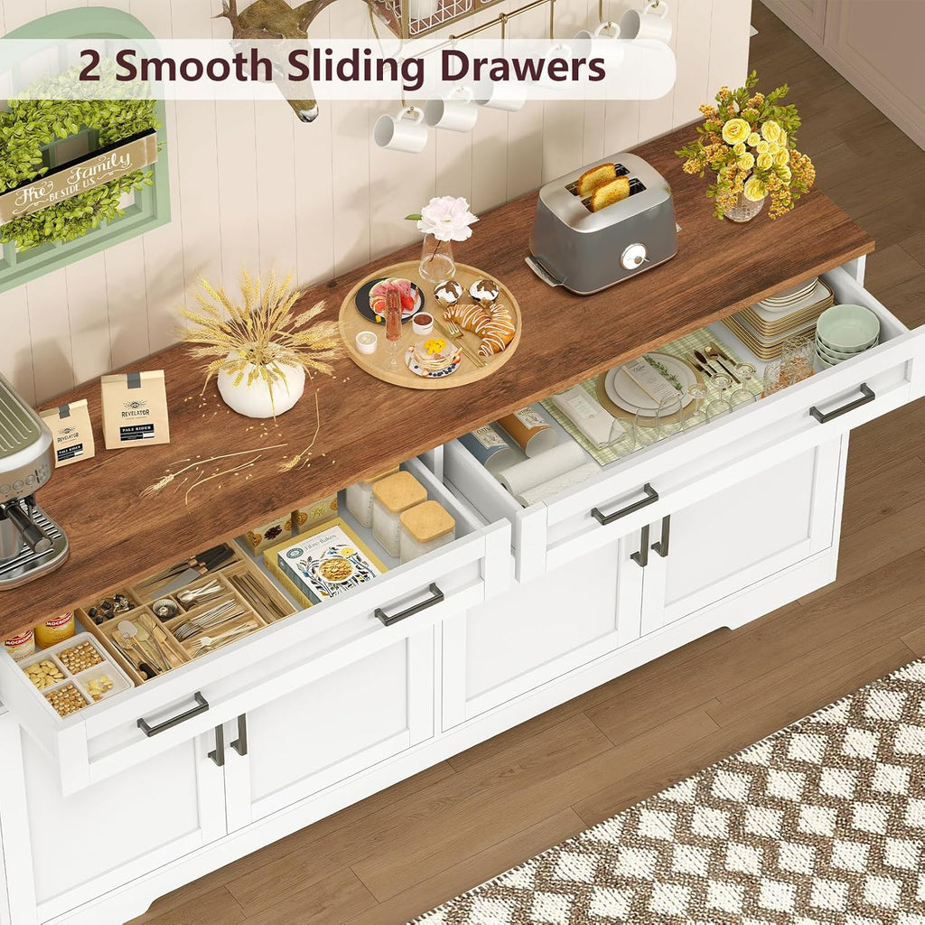 63" Buffet Cabinet with Storage, Large Sideboard Buffet Cabinet with 2 Adjustable Shelves and 4 Doors