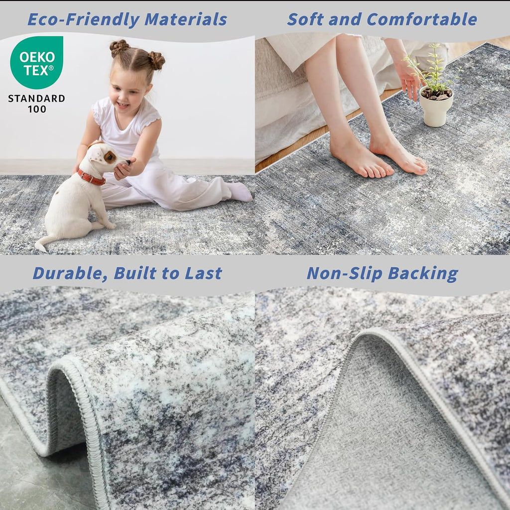 2x10 ft Washable Hallway Runner Rug - Non-Slip Stain-Resistant Low-Pile Long Carpet Runner Entryway Living Room