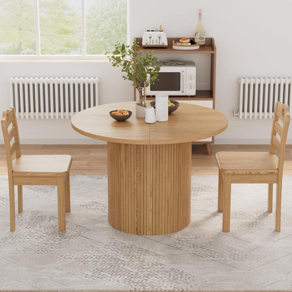 43-95 Inch Oval Extendable Dining Table for 4-10, Fluted Space Saving Long Round Kitchen Table with 3 Leaf, 2