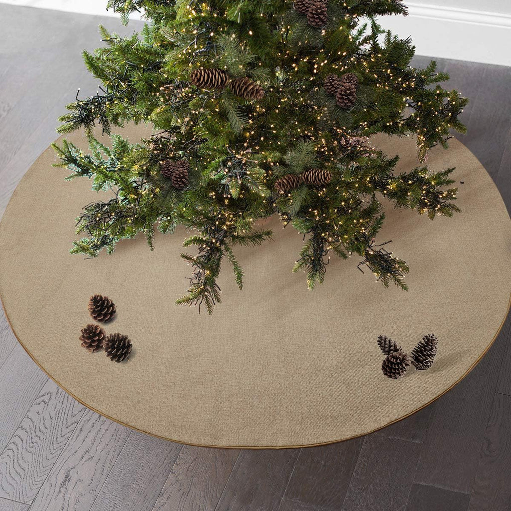 Burlap Fall Christmas Tree Skirt, 48'' Large Jute Linen Tree Decorations