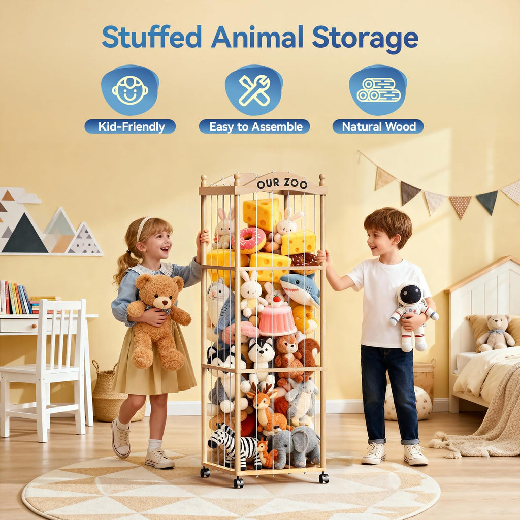 Stuffed Animal Storage with Wheels, Large Stuffed Animal Zoo Organizer