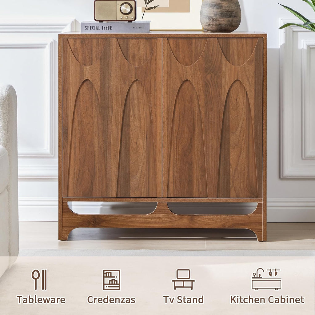 Sideboard Buffet Cabinet with Storage, 31.5" Mid Century Modern Storage Cabinet with Adjustable Shelf and 2 Doors