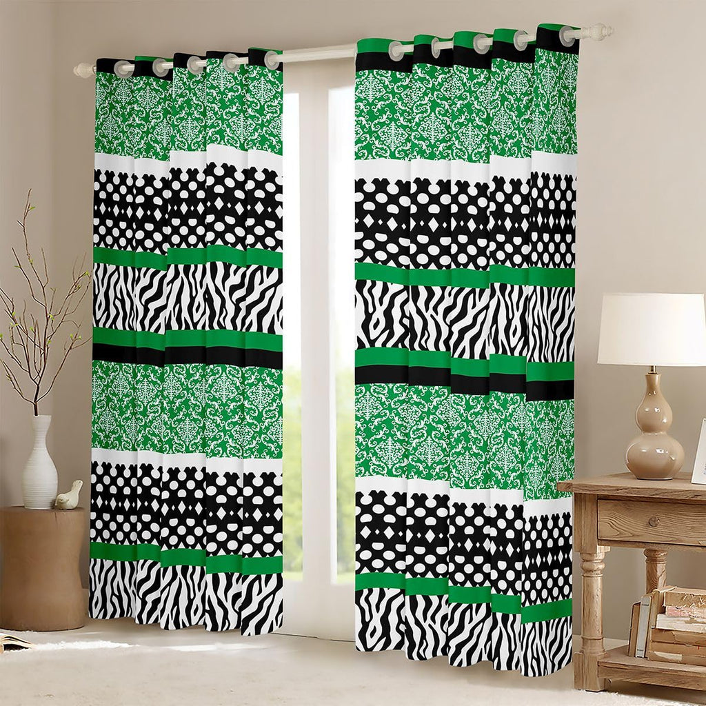 Boho Damask Blackout Curtains Black White Zebra Print Darkening Curtains Vintage Green Stripes Window Treatments