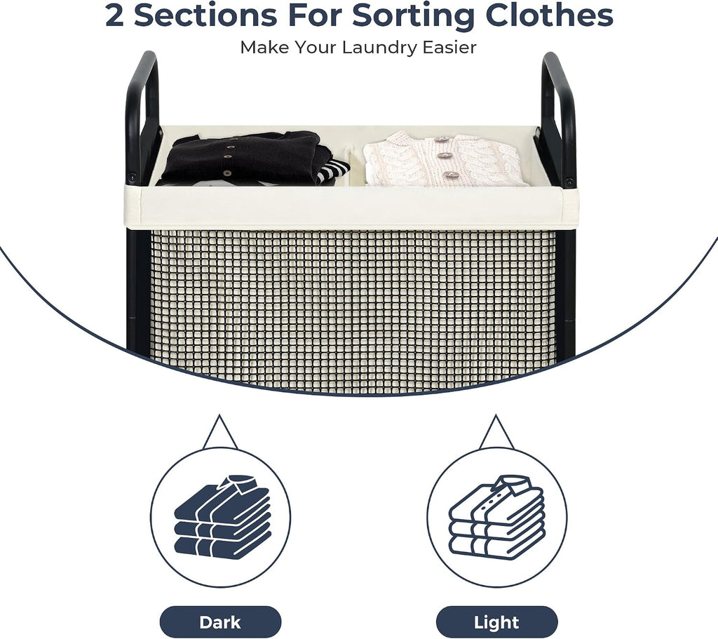 Laundry Hamper 2 Section, 100L Rolling Laundry Sorter Cart with Removable and Washable Liner Bag, Clothes Hamper with