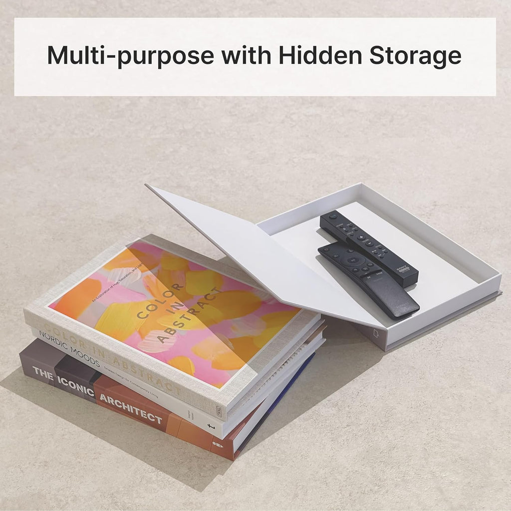 Decorative Books, Set of 4 Faux Book Storage Boxes for Coffee Table | Hardcover faux books with magnetic closure
