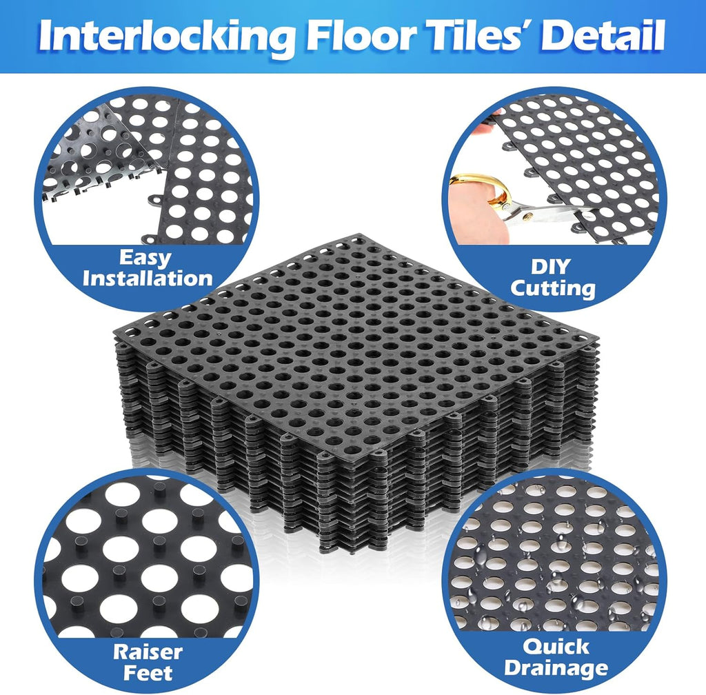 50 Pcs 11'8 x 11'8 Inches Interlocking Drainage Tiles Dry Deck with Drain Holes Non Slip Floor Mats TPE Soft for