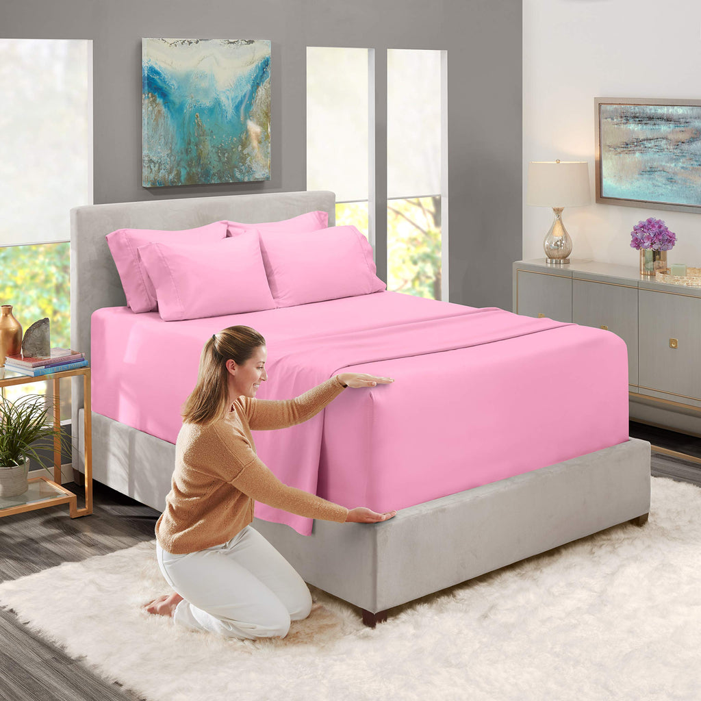 Extra Deep Pocket Sheet Sets, Luxury Soft 6 Piece Bed Sheet Set Fits Mattress 18-24 Inches - Split King Size, Lilac