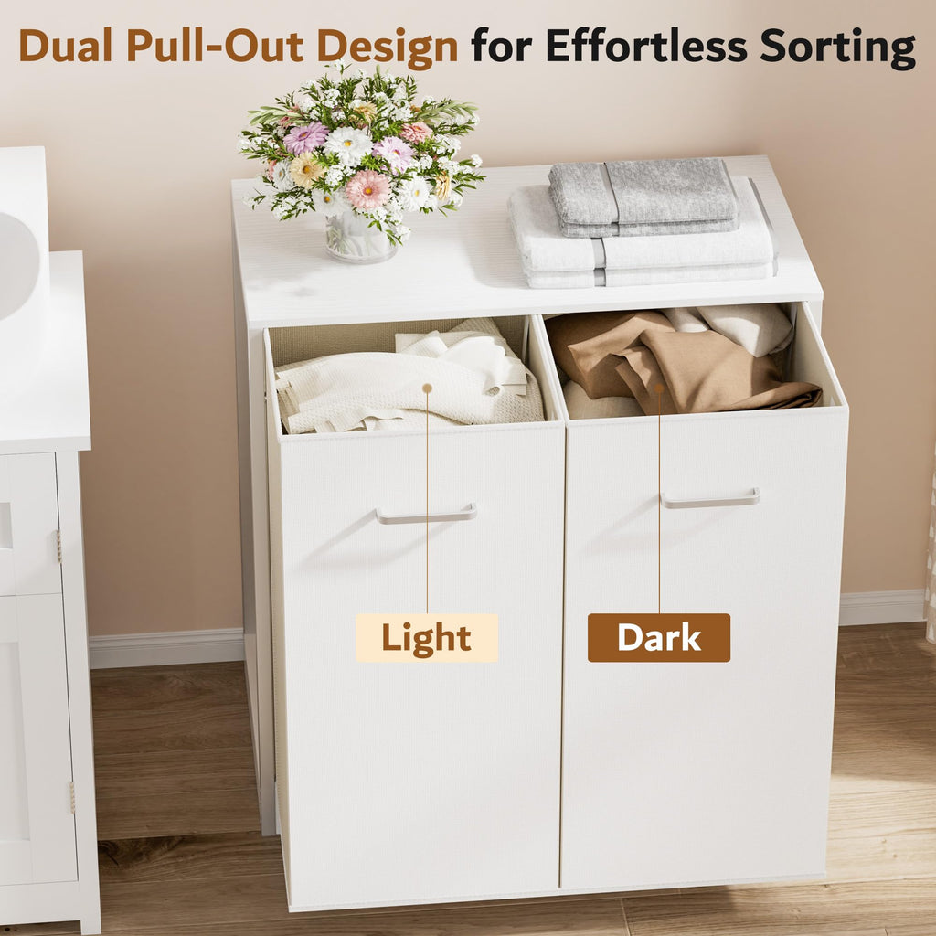 Double Pull-Out Laundry Hamper Cabinet with Removable Bags