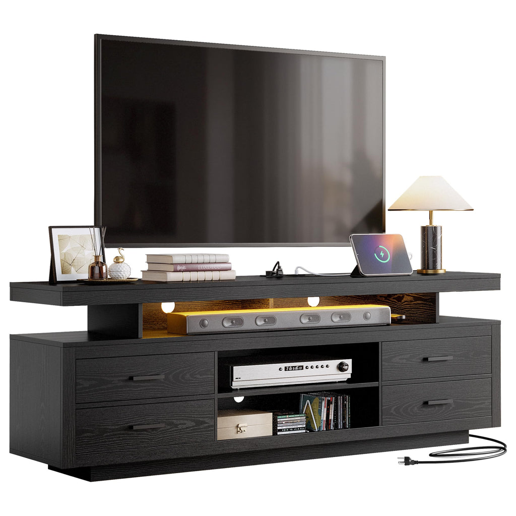 70" TV Stand for TVs up to 80", LED Entertainment Center, Black