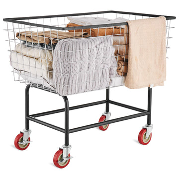 Wire Laundry Cart, 3.8Bushel Wire Laundry Basket with Wheels, 32.5''x21.3''x29.9'', Commercial Laundry Basket, Steel