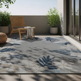 Outdoor Rug 5x7 Washable Area Rugs Indoor Outdoor Carpets Blue Border Floral Non Shedding Waterproof