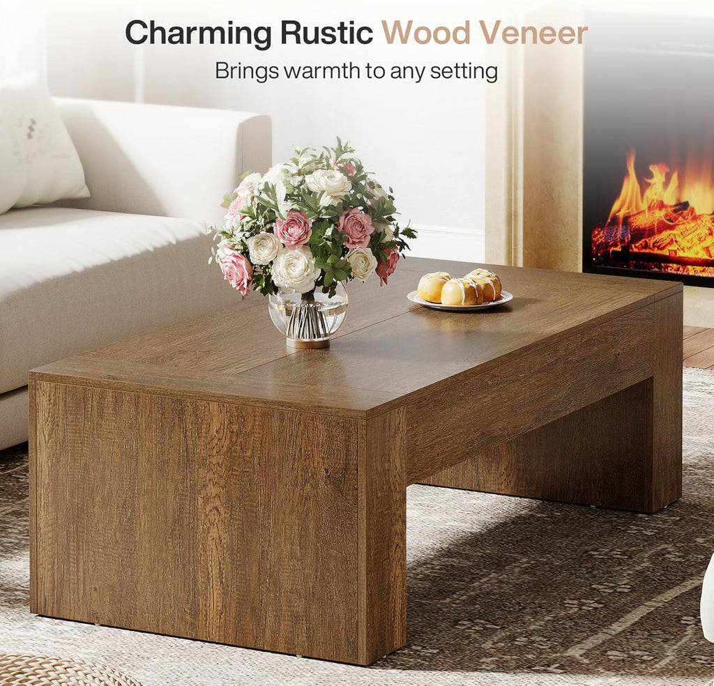 Rectangular Coffee Table, 51-Inch Farmhouse Accent Center Cocktail Tea Table with Sturdy Base
