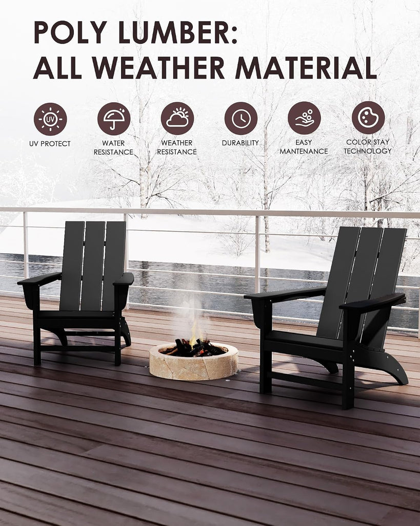 Poly Lumber Adirondack Chair, All-Weather Resistant Outdoor Patio Chairs, Look Like Wood, Pre-Assembled Outdoor Fire