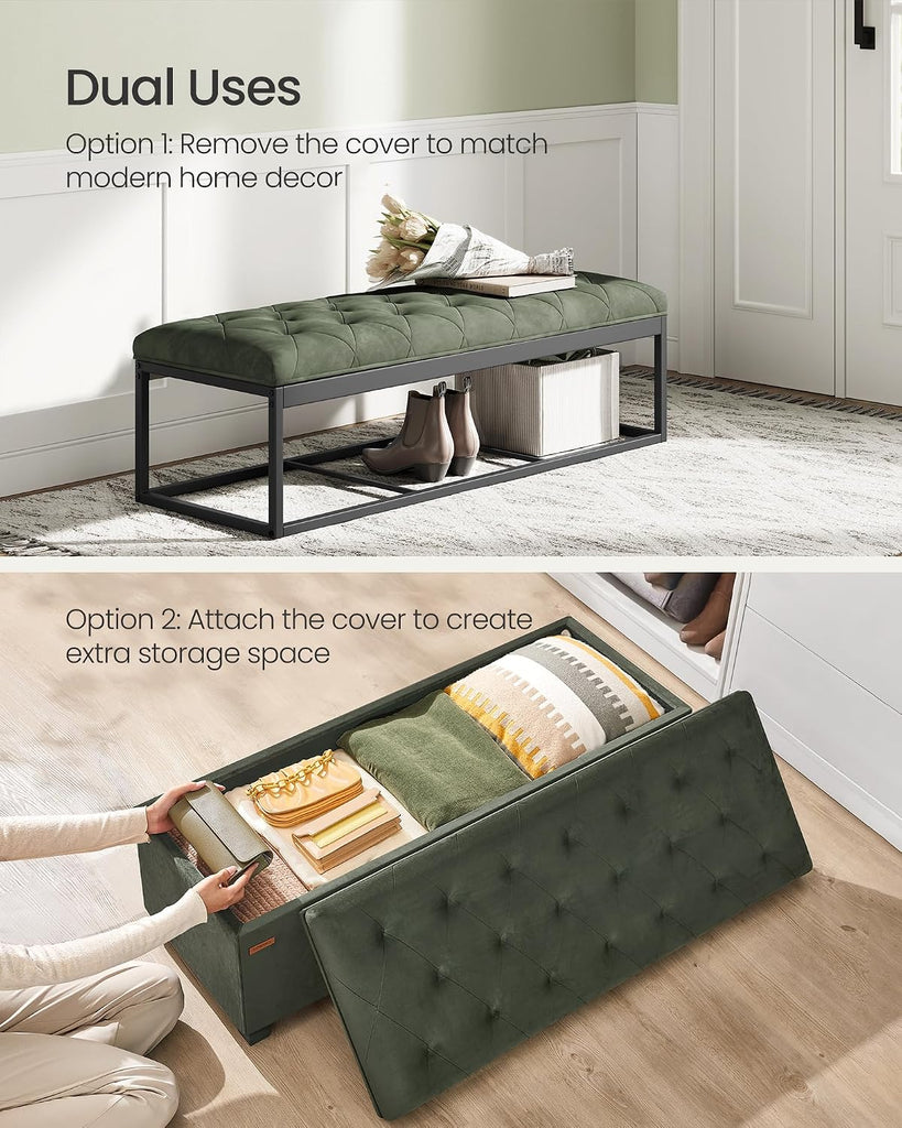 Velvet Storage Ottoman Bench, Foot Rest with Legs, 15.7 x 43 x 15.7 Inches, End of Bed Bench, Storage Chest, Load up