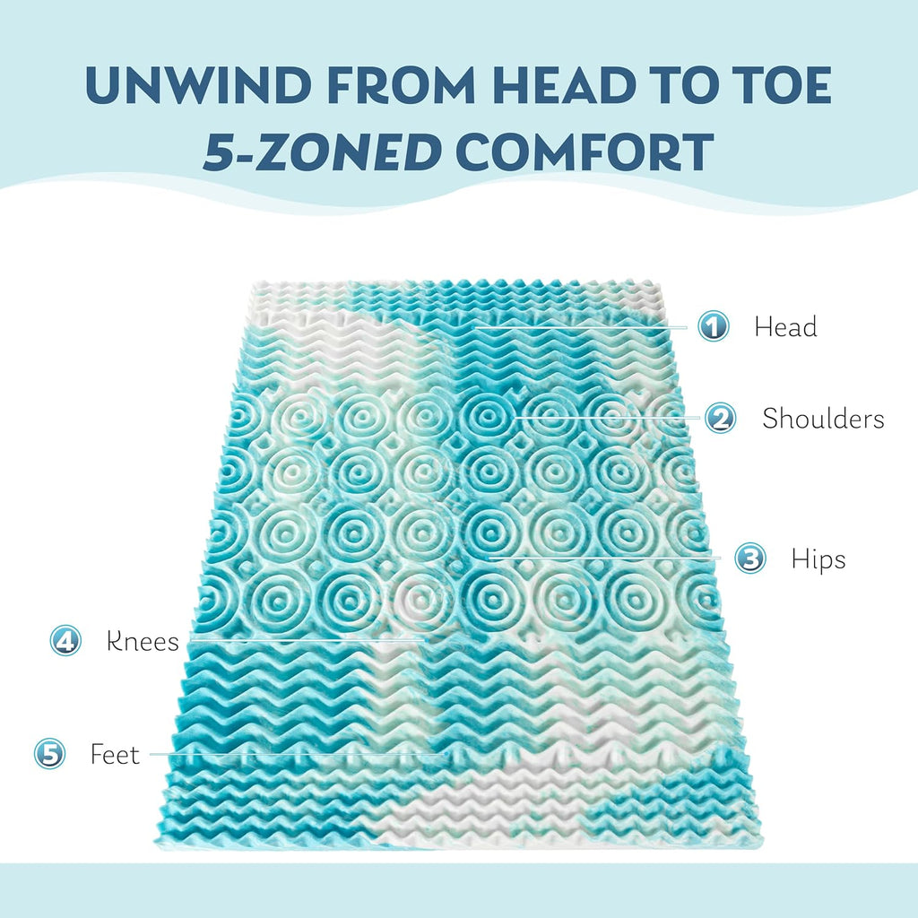2 Inch Queen 5-Zone Gel Memory Foam Egg Crate Mattress Topper