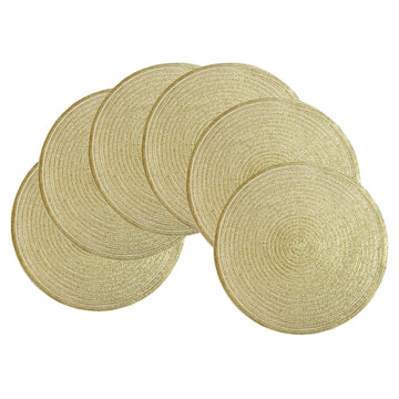 Gold Glitter Round Placemats Set of 6 Bling Circle Place Mats Washable Table Mats for Christmas Holiday Party Wedding