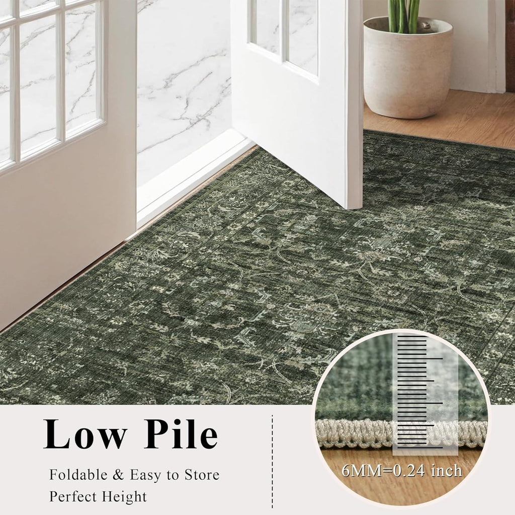2x10 Hallway Washable Runner Rug Vintage Green Boho Extra Long Runners