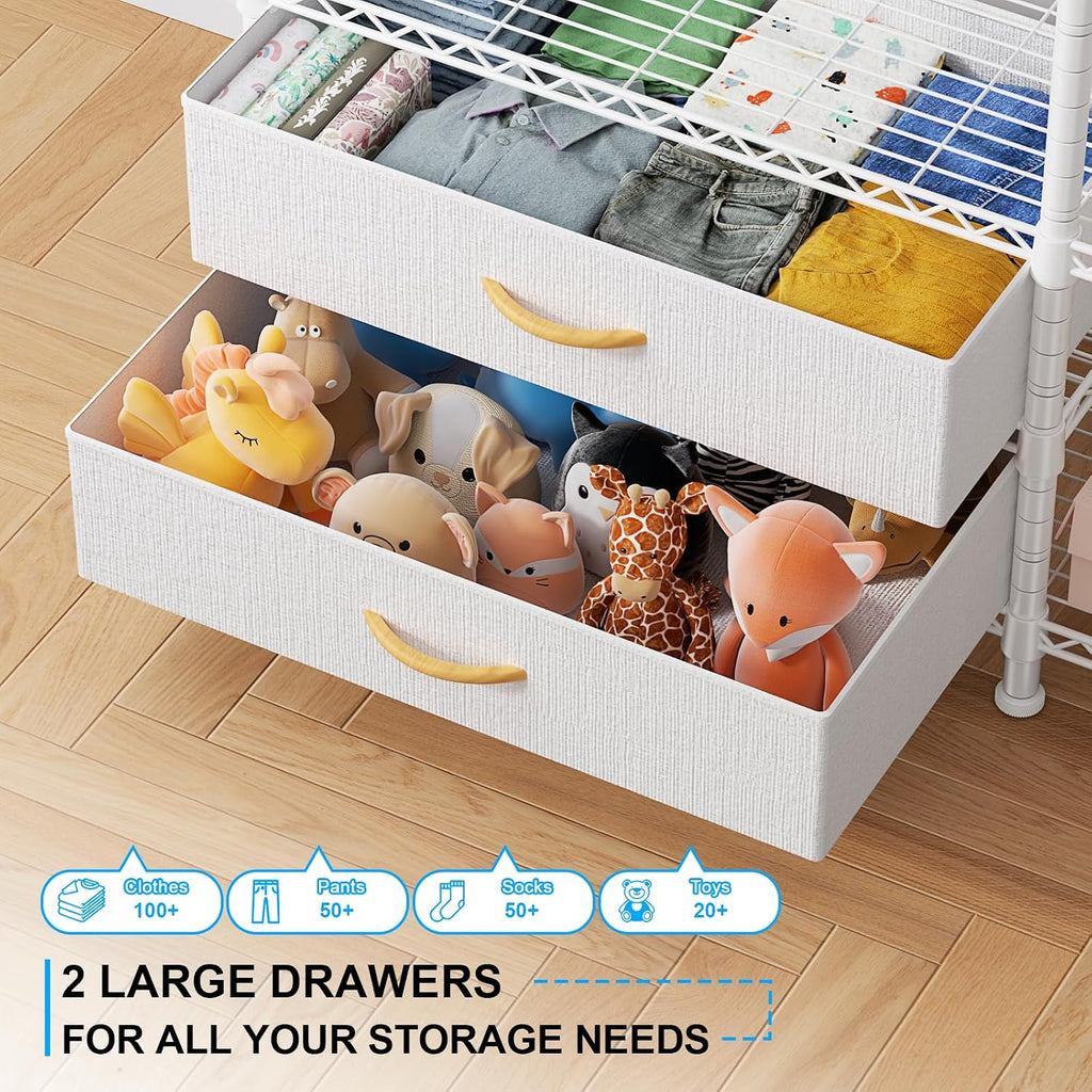 F3 Heavy Duty Clothes Rack(With Fabric Drawers)Freestanding Clothing Racks for Hanging Clothes,Adjustable Closet