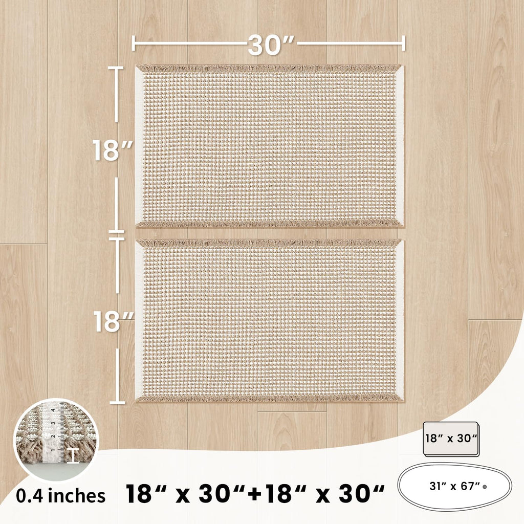 Bathroom Rugs Sets 2 Piece - Waffle Bath Mat Non Slip, Washable Bathroom Mats Absorbent Soft Boho Decor, Quick Dry