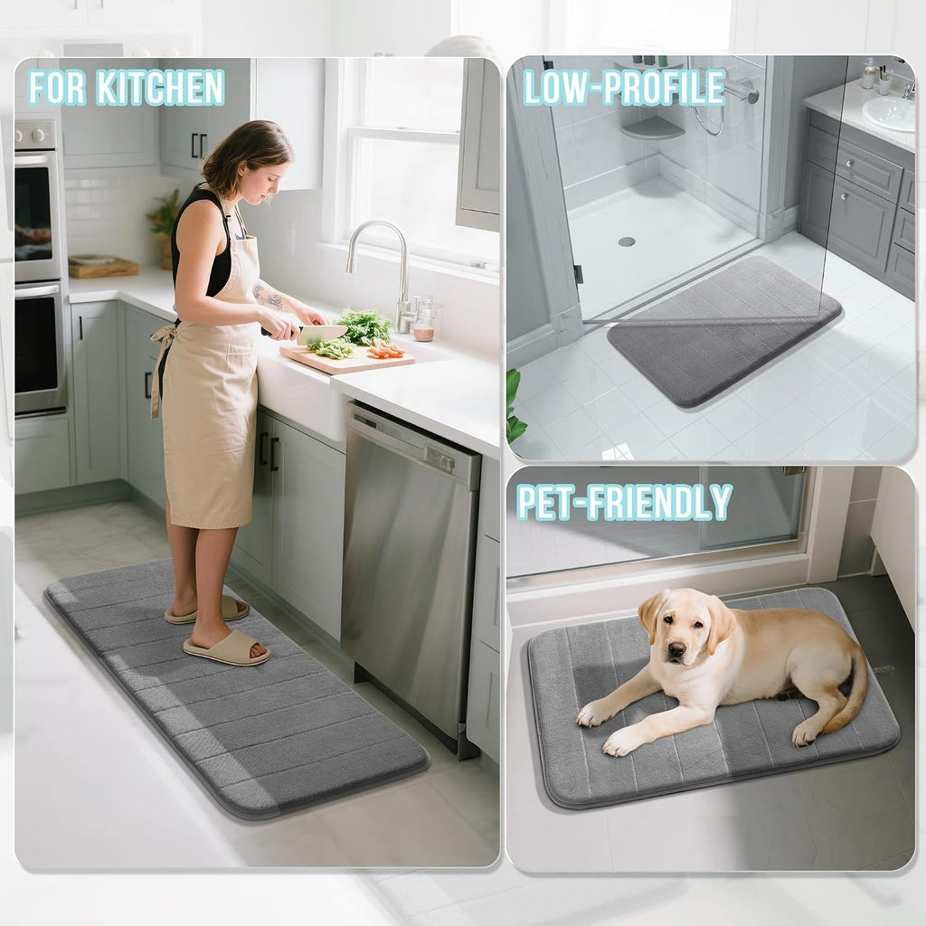 Memory Foam Bath Mat Set 3 Pieces- Super Soft Absorbent Quick Dry Bathroom Rug Sets, Machine Washable Non Slip Floor
