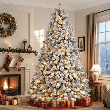 7ft Snow Flocked Spruce Pre-lit Artificial Christmas Tree, White