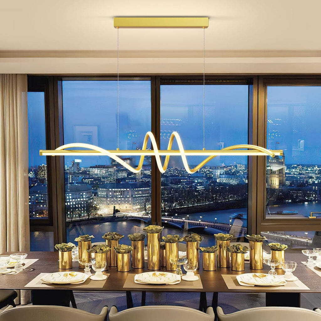 Modern LED Pendant Lights, 39in Gold Chandelier Dimmable with Remote Control 3000k-6000K Adjustable Color